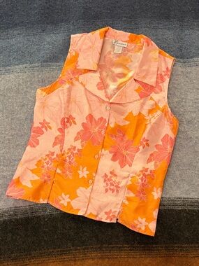Vintage circa 1995–1999 DressBarn sleeveless tropical floral camp collar blouse